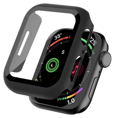 Produktbild von 360 Grad Smartwatch Hülle für Apple Watch Series 7 / 8 / 9 41 mm mit Displayschutz Case Watch Cover Bumper Rundum Schutzhülle Uhr Bildschirmschutz Schwarz