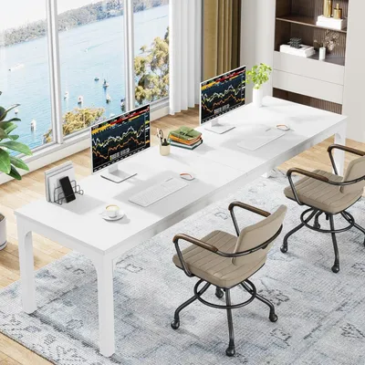 Immagine prodotto di Scrivania/Tavolo per computer, dimensioni 200 x 70 x 75 cm, colore bianco. Tavolo doppio e lungo, adatto per due persone