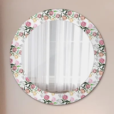 Produktbild von Kosmetikspiegel Spiegel - Flurspiegel - Spiegel mit Modischem Print – Dekospiegel - Pfingstrose Knospen - Rund: Ø60 cm