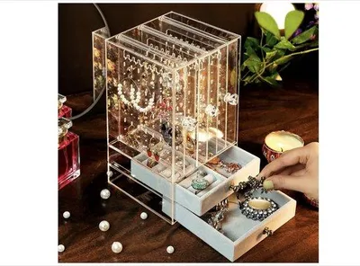 Productafbeelding van Famanu sieradenorganizer met 3 uitschuifbare compartimenten - Acryl, 12,8 x 13 x 24,5 cm