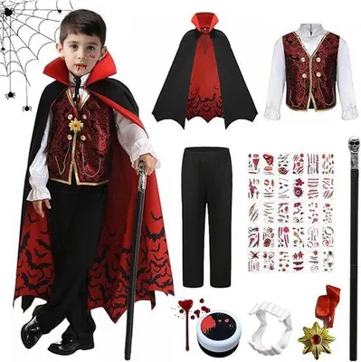 Productafbeelding van Vampierkostuum voor kinderen, jongens, Halloween, vampier met cape, zwart