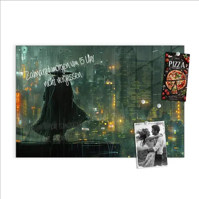 Produktbild von Magnettafel 90x60cm Pinnwand Whiteboard beschreibbar - Regenmantel Stadt