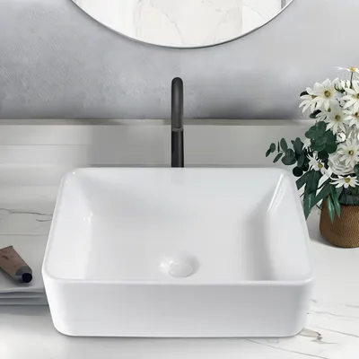 Obrázok produktu pre ZMH keramické umývadlo závesné umývadlo obdĺžnikové 48 × 37 × 13,5 cm závesné umývadlo s otvorom na batériu umývadlo na dosku do kúpeľne umývadlo na WC pre hostí