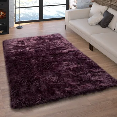 Produktbild von Kunstfell Fellteppich Imitat Sitzkissen Herzform Rund Verschiedene Formen Lila Grösse 40x60 cm