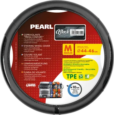 Obrázek produktu pro Potah volantu Lampa Pearl Black, ze skeentexu - M - Ø 44/46 cm