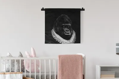 Produktbild von MuchoWow® Wandteppich Wandbehang Malerei - Gorilla - Schwarz - Weiß 60x60 cm Tapisserie Dekoration Wandtuch - Dekorationen - Wand Decke