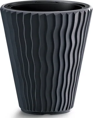 A dark gray, textured planter pot.