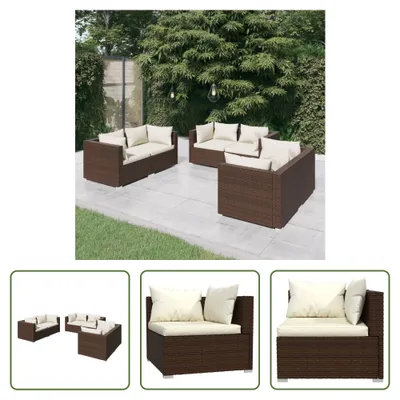 Produktbild von The Living Store 6-tlg. Garten-Lounge-Set mit Kissen Poly Rattan Braun
