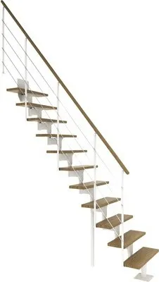 Produktbild von Pertura Mittelholmtreppe Hera Eiche Weiß Gerade 65 cm 11 Stufen / 12 Steigungen Relinggeländer Weiß (RAL 9010) Eiche