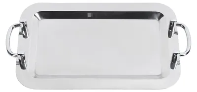 Image de Assiette de buffet en acier inoxydable, finition miroir brillante, plateau de service avec poignée pour restaurant d'hôtel, banquet, carré (longueur 43 cm)