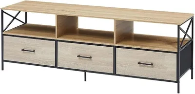 Imagen del producto de Mueble para televisión de 147 cm, con estructura de madera y detalles en metal , y 3 cajones revestidos de tela