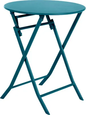 Produktbild von Runder klappbarer gartentisch "greensboro" entenblau 2-sitzer aus epoxybehandeltem stahl  - Hespéride