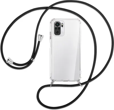Produktbild von Handykette Backcover-Schutzhülle mit Band (Metall silberfarben) für Xiaomi Redmi Note 10 4G - schwarz