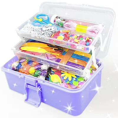 Produktbild von Bastelset Kinder 3000 Teile DIY Kunsthandwerk Bastelkoffer Pfeifenreiniger Kulleraugen Perlen Scrapbooking für Mädchen Jungen 4-8 Jahre Lila