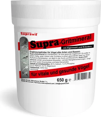 Produktbild von Supravit Supra-Gritmineral 650g | Premium Vogelgrit & Mineralfutter für Vögel | Ergänzungsfutter zur Verdauung, Eierschalenbildung & Gefiederpflege