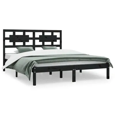 Image de Cadre de lit sans matelas noir 200x200 cm bois massif de pin