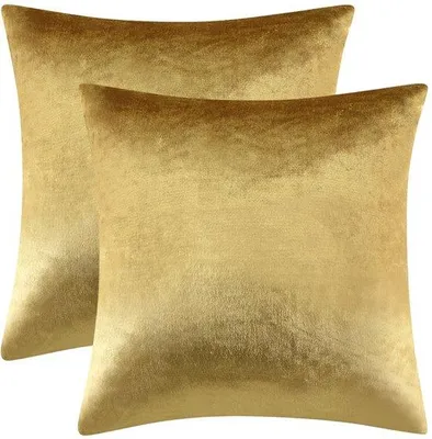 Obrázek produktu pro Ibenzoa® Sada 2 sametových povlaků na polštáře, 60 x 60 cm | Měkké, povlaky na polštáře se skrytým zipem, barva zlatá – vhodné do obývacího pokoje a ložnice