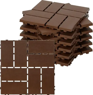 Immagine prodotto di Izrielar, 11 piastrelle per terrazza in plastica a incastro – 30x30 cm, autodrenanti, antiscivolo e resistenti alle intemperie, per balconi e giardini, colore marrone, 1 m²