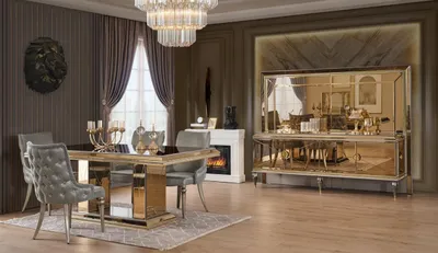 Produktbild von Essgruppe Esszimmer Esstisch Stühle Essecke Gold Holz Luxus Set 8tlg