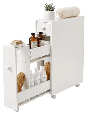 Schmaler Rollwagen mit Schublade, 58x16x48 cm, Weiß