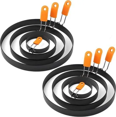 Image de Anneaux à œufs antiadhésifs en acier inoxydable, lot de 8, pour poêles et moules à pâtisserie