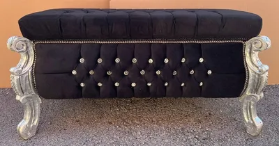 Immagine prodotto di Casa Padrino Panca barocca - Cassapanca con pietre scintillanti nero / argento - Mobili barocchi