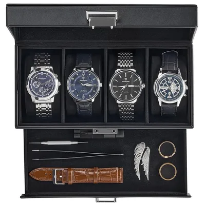 Immagine prodotto di Portaorologi - Custodia per orologi - 4 scomparti - Con cassetto - Nero