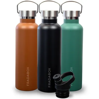 Produktbild von FRADABOX® Premium Edelstahl Trinkflasche „Lake“ 750ml Schwarz, Auslaufsicher und Spülmaschinenfest, Outdoor Thermosflasche doppelwandig vakuumisoliert