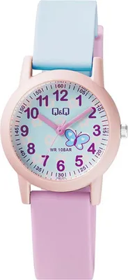 Produktbild von Q&Q Kinderuhr mit Silikonarmband, Blumen & Schmetterling, 10 ATM