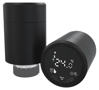 Produktbild von sanicomfort Smart Thermostatkopf WiFi Schwarz – Heizungsregler WLAN Intelligentes Raumthermostat für Heizkörper, Energie sparen & Temperatursteuerung via Smart Life App