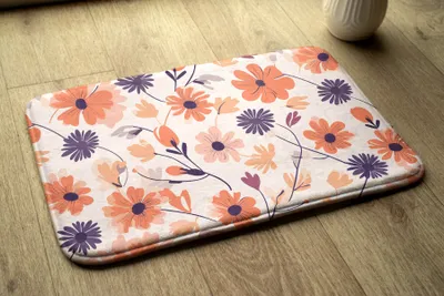 Produktbild von Badteppich Saugfähige - Badezimmer Teppich - Rutschfester Badvorleger Badematte - 75x45 cm - Florales Muster