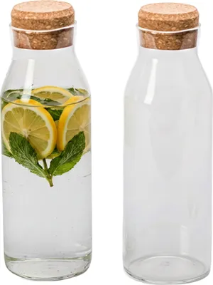Produktbild von Relaxdays Glaskaraffe, Korkdeckel, 2er Set, 1,2 Liter, hitzebeständig, Borosilikatglas, Wasserkrug, transparent/natur