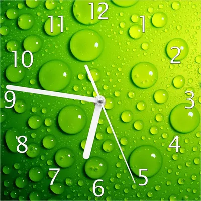 Produktbild von Wallario Design Wanduhr Wassertropfen auf Grün aus Echtglas, Größe 20 x 20 cm
