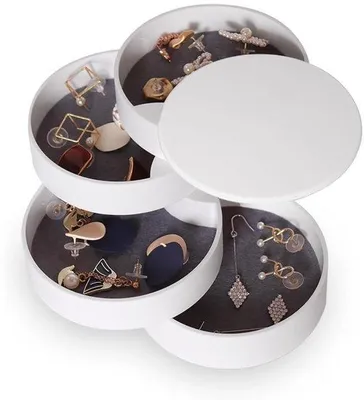 Image de Boîte de rangement - Boîte à bijoux - Boîte de rangement avec couvercle pivotant - Boîte de rangement à quatre niveaux - Anti-poussière - Boîte pour pierres précieuses - Blanche