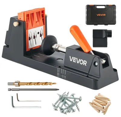 Produktbild von VEVOR Taschenlochbohrer-Kit, 34-teiliges Taschenlochbohrsystem mit 27,9 cm C-Klemme, Vorrichtung, Stufenbohrer, Schraubenschlüssel, Bohrstoppringe, quadratische Antriebsbits, Werkzeugkasten, für DIY-Schreinerei-Projekte, verstellbar