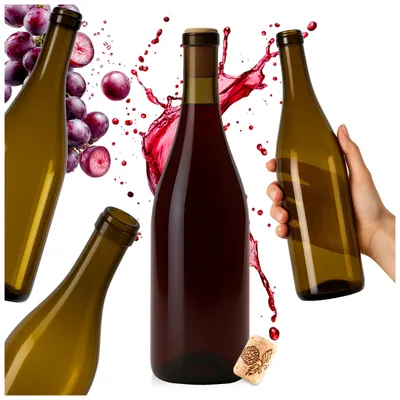 Produktbild von SuperButelki.pl – Weinflasche ohne Korken 750 ml BURGUNDY mit Korken, für Wein, Liköre, 0,75 l Weinflasche + Presskorken