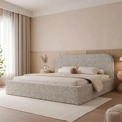 Produktbild von Polsterbett FUZZI 180x200 Kaltbeige Webstoff mit Bettkasten & Lattenrost
