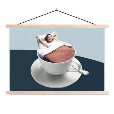 Produktbild von MuchoWow® Textilposter Frau - Kaffee - Jahrgang 60x40 cm mit holzfarbenen Rahmen - Bilder