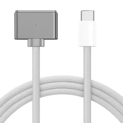 A close-up studio shot of a USB-C to MagSafe 3 charging cable.