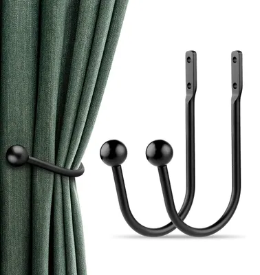 Image de Supports de rideau en forme de U, à fixer au mur, lot de 2, couleur noire