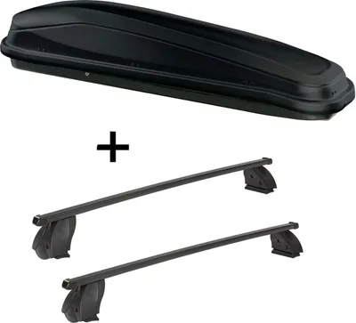 Immagine prodotto di Box da tetto JUEASY300 300 litri nero + portapacchi K1 MEDIUM compatibile con VW Traporter (T5) 09-15