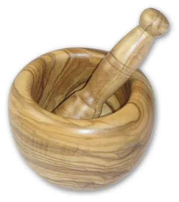 Produktbild von Mörser aus Olivenholz mit Stößel zum Zermahlen von Kräutern und Gewürzen, Ø 10 cm