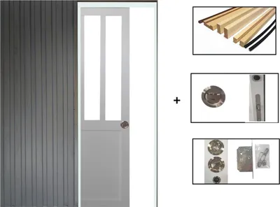 Image de Porte Coulissante Atelier Blanc H204 x L73 + SYSTEME Galandage et kit de finition inclus (serrure)