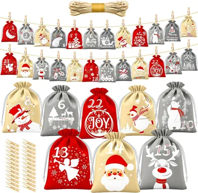 Image de Calendrier de l'Avent à remplir - Sacs en tissu pour calendrier de l'Avent, à remplir soi-même pour les enfants
