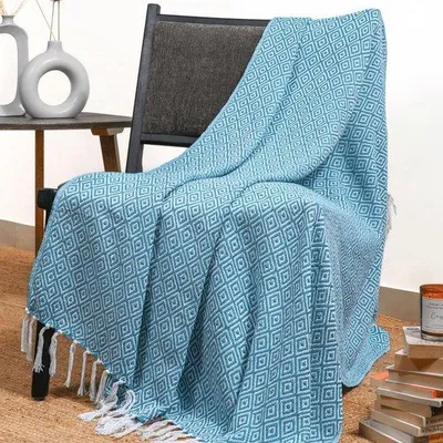 Produktbild von Famanu Decke mit Boho-Fransen - 127 x 152 cm, superweich, 100% Baumwolle, warm, dekorative Wohndecke