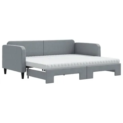 Produktbild von vidaXL Tagesbett Ausziehbar mit Matratze Hellgrau 90x200 cm Stoff