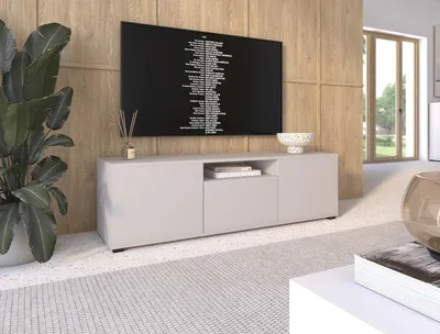 Produktbild von TV-Schrank Masimo 150 cm, TV Lowboard mit vier Regalen, auf niedrigen Füßen, Schrank fürs Wohnzimmer, Push-to-Open - Kaschmir