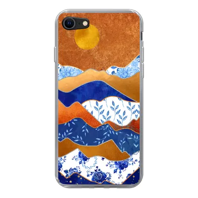 Produktbild von MuchoWow® Handyhülle Schutzhülle Hülle für iPhone 7 Delfter Blau - Gold - Blumen Silikon Softcase Handy Hülle - Kartenhalter