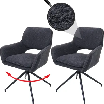 Produktbild von 2er-Set Esszimmerstuhl HWC-N74, Küchenstuhl, drehbar Auto-Return, Stoff Bouclé (540g/m²)   dunkelgrau
