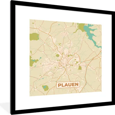 Produktbild von MuchoWow® Gerahmtes Poster Karte - Plauen - Vintage - Stadtplan 40x40 cm - Poster mit Schwarzem Bilderrahmen Wandposter Rahmen Foto Bilder - Poster - Plakat im Rahmen